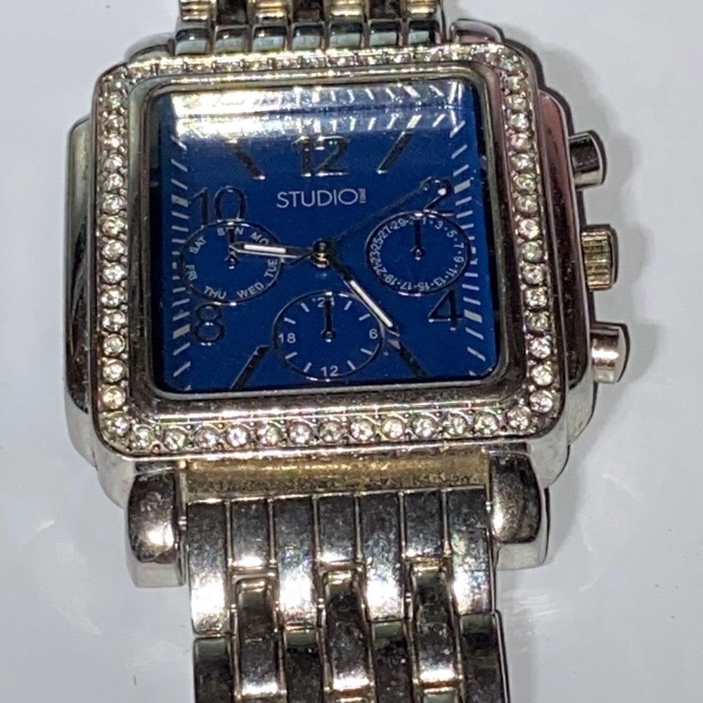 Studio Time Women's Silver Tone Rhinestone Bezel Chronograph Quartz Watch OS - Picture 4 of 10